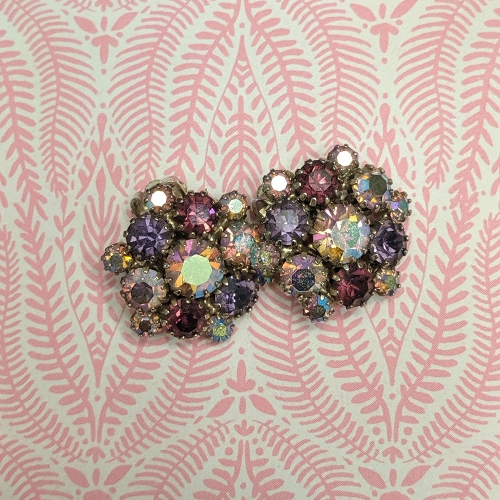 Purple Rhinestone cluster costume clip on earrings